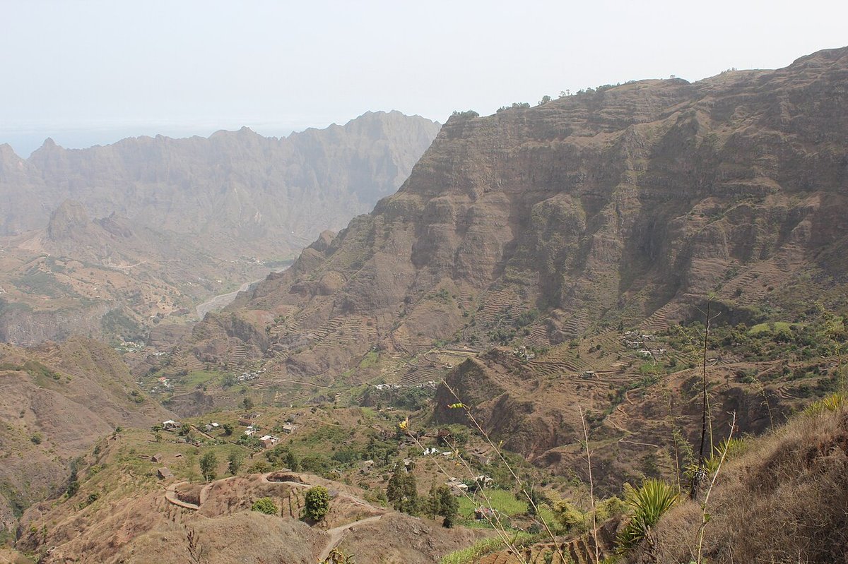 Rugged Santo Antão coastline with cliffs and Atlantic ocean in Cape Verde