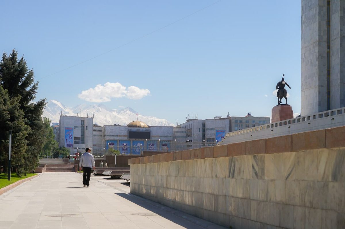 View of Ala-Too Square, a landmark in the Kyrgyz capital Bishkek