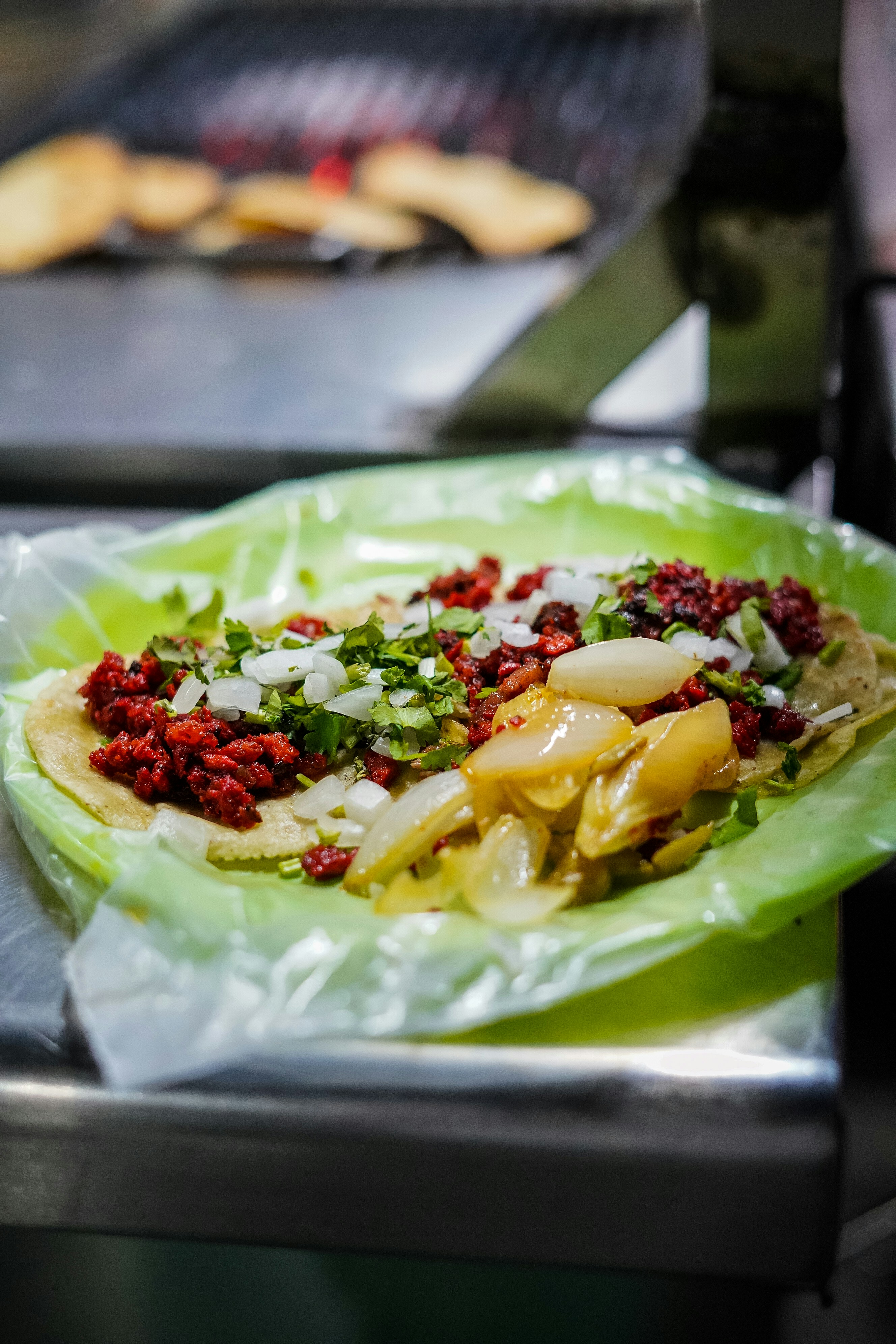 Tacos al pastor on a street taquería in Mexico City