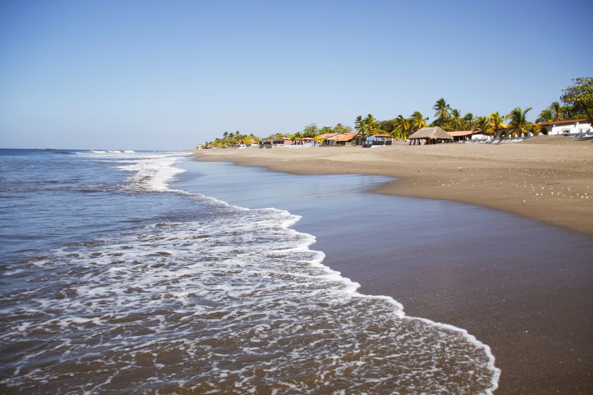 Pacific shoreline and surf at Las Peñitas beach near León, Nicaragua