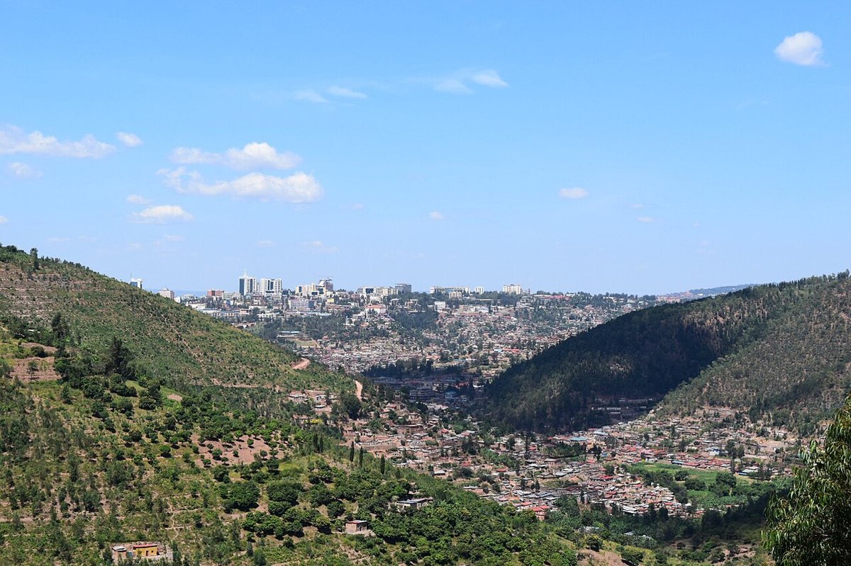 Rolling green hills and neighbourhoods across Kigali, Rwanda