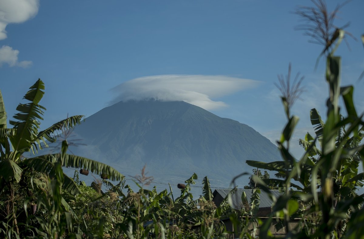 Muhabura volcano seen from Kinigi sector near Volcanoes National Park, Rwanda