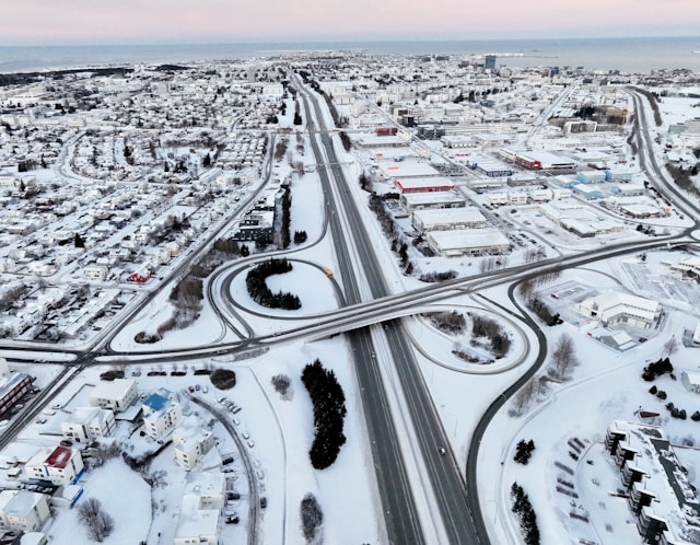 Snowy Iceland winter landscape under a pale sky