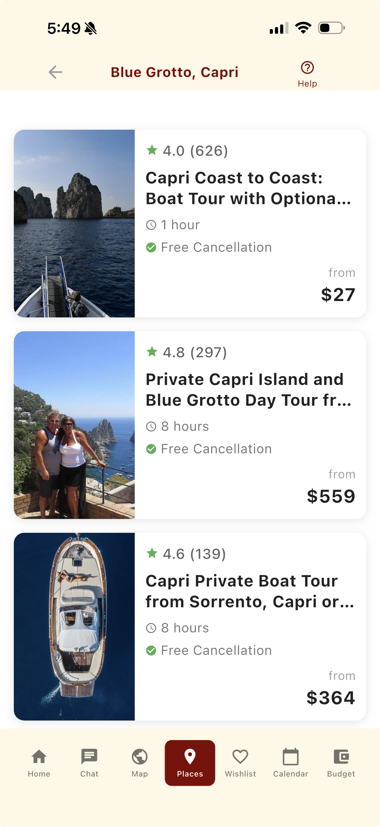 Tours list